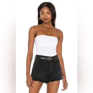 NWT Free People White Bandeau Tube Top Large Built In Shelf Bra Stretch Cotton